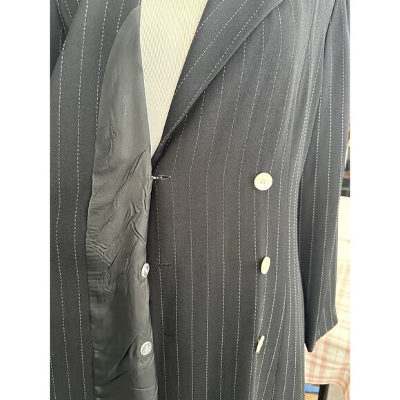 Vtg 90s Pin Stripe Power Suit Secretary Double Breasted Blazer Coat Dress Sz 10 - Picture 8 of 16